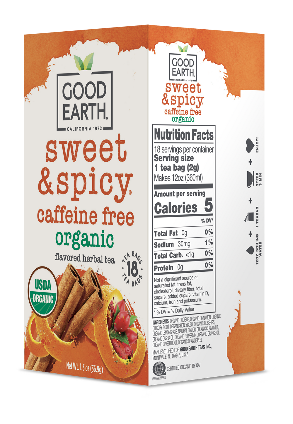 Organic Sweet and Spicy Original Caffeine Free Nutritional Facts see below