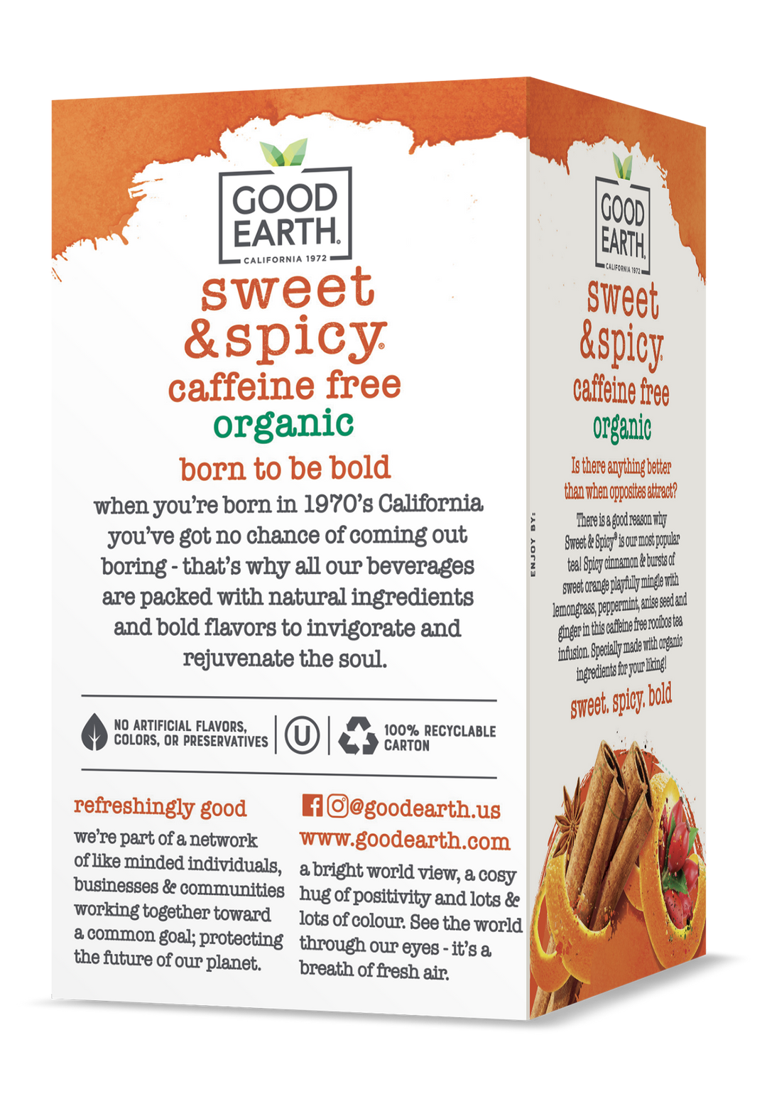 洋楽 Eat'n Good The Label Good Earth Organic Sweet & Spicy Caffeine Free Cinnamon Tea – Good